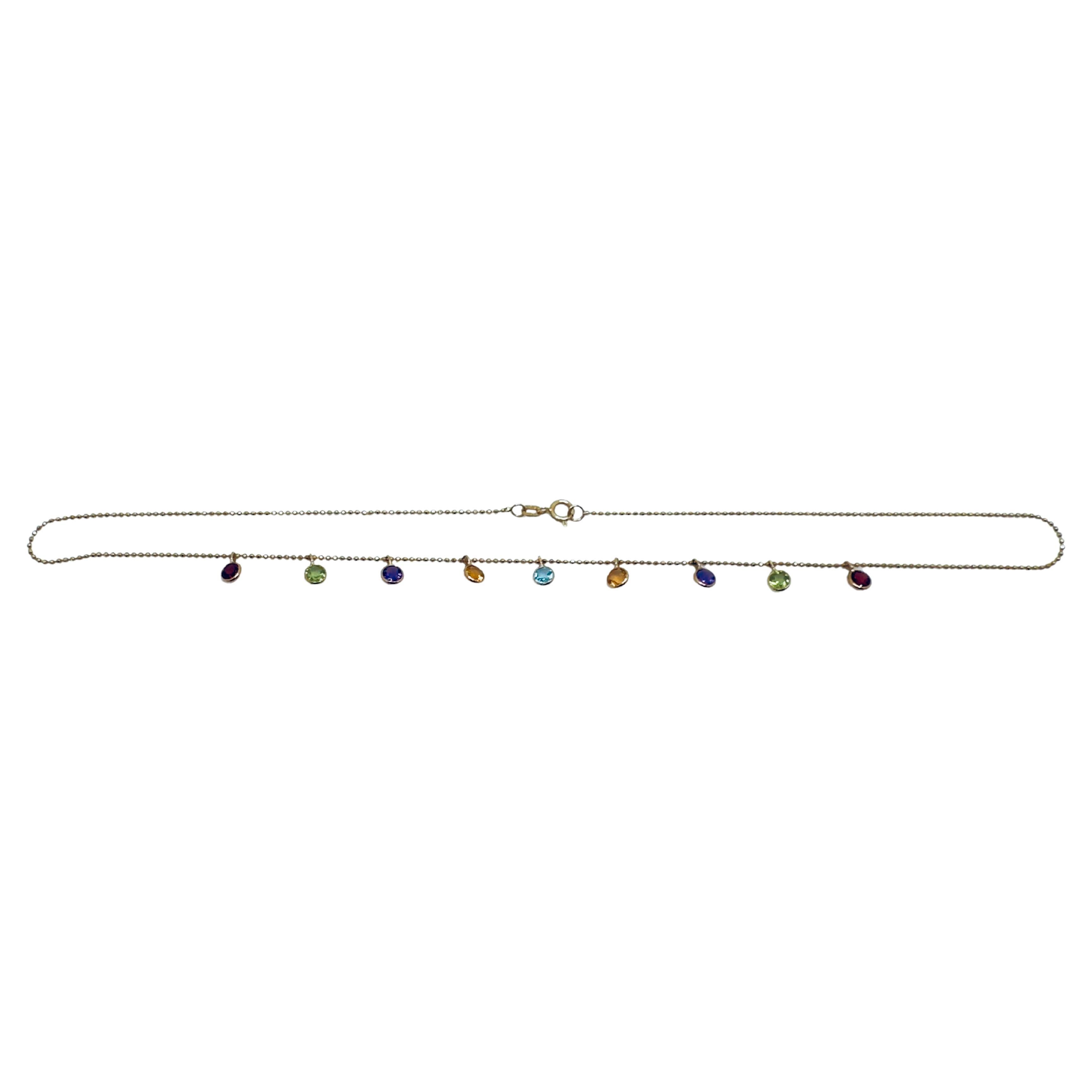 14K Yellow Gold Multi-Gemstone Dangle Necklace For Sale