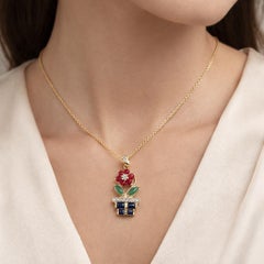 14K Gelbgold Multi-Edelsteine Blume Vase Halskette