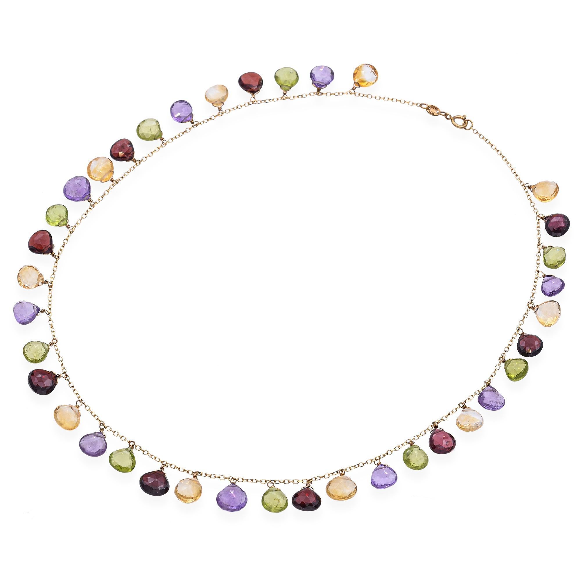 Collana con più pietre preziose in oro giallo 14k In condizioni buone in vendita a New York, NY