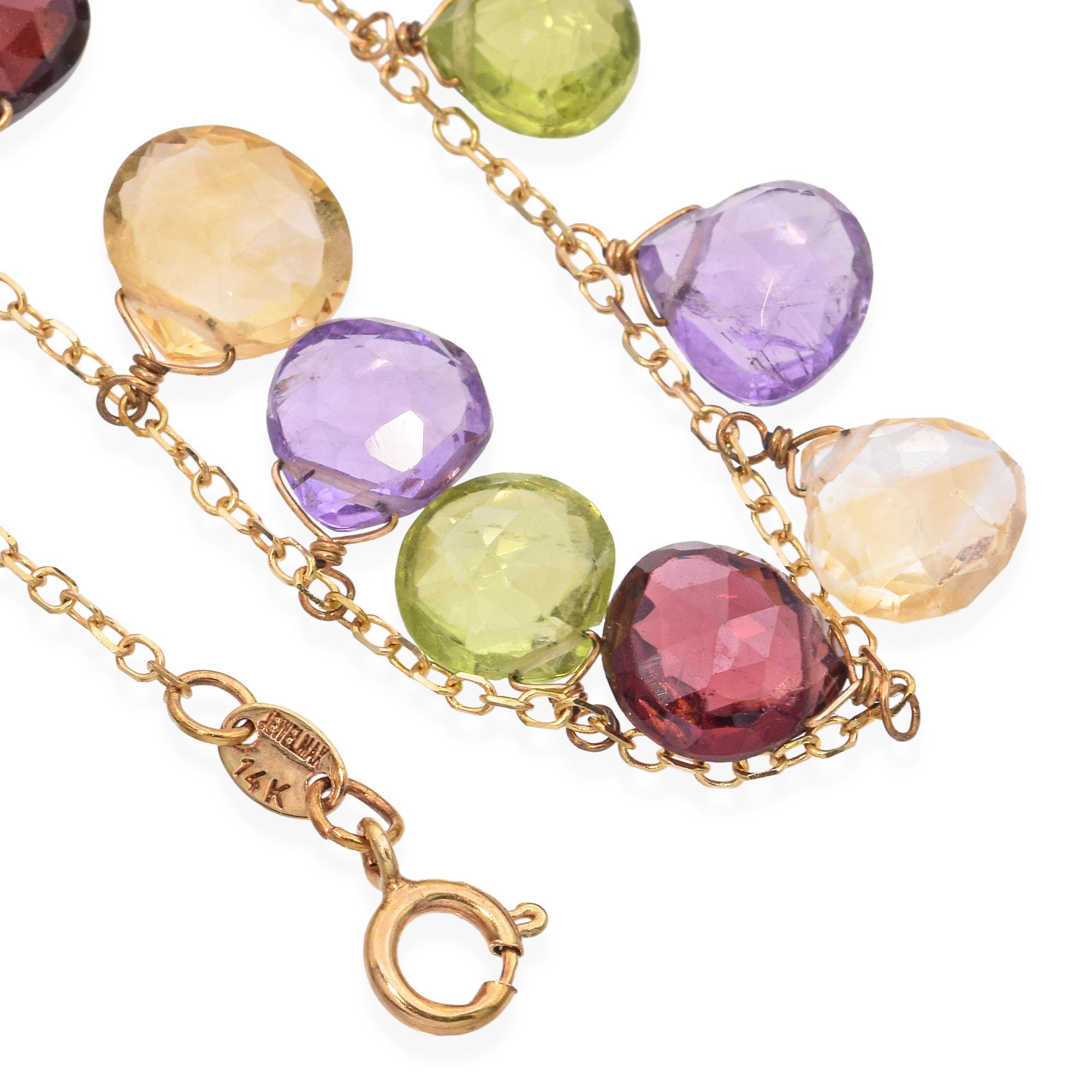 Donna Collana con più pietre preziose in oro giallo 14k in vendita