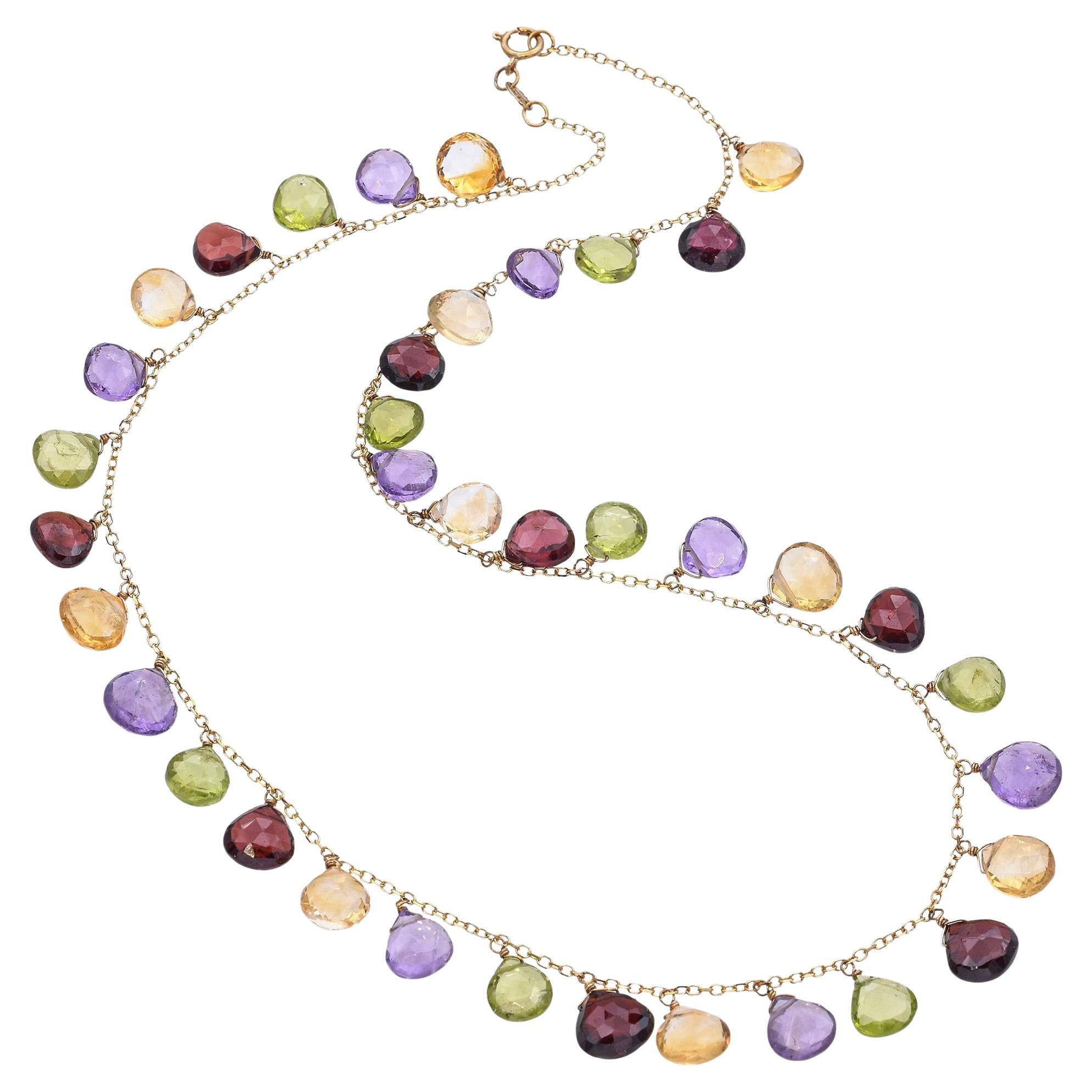 14k Yellow Gold Multi Gemstone Necklace