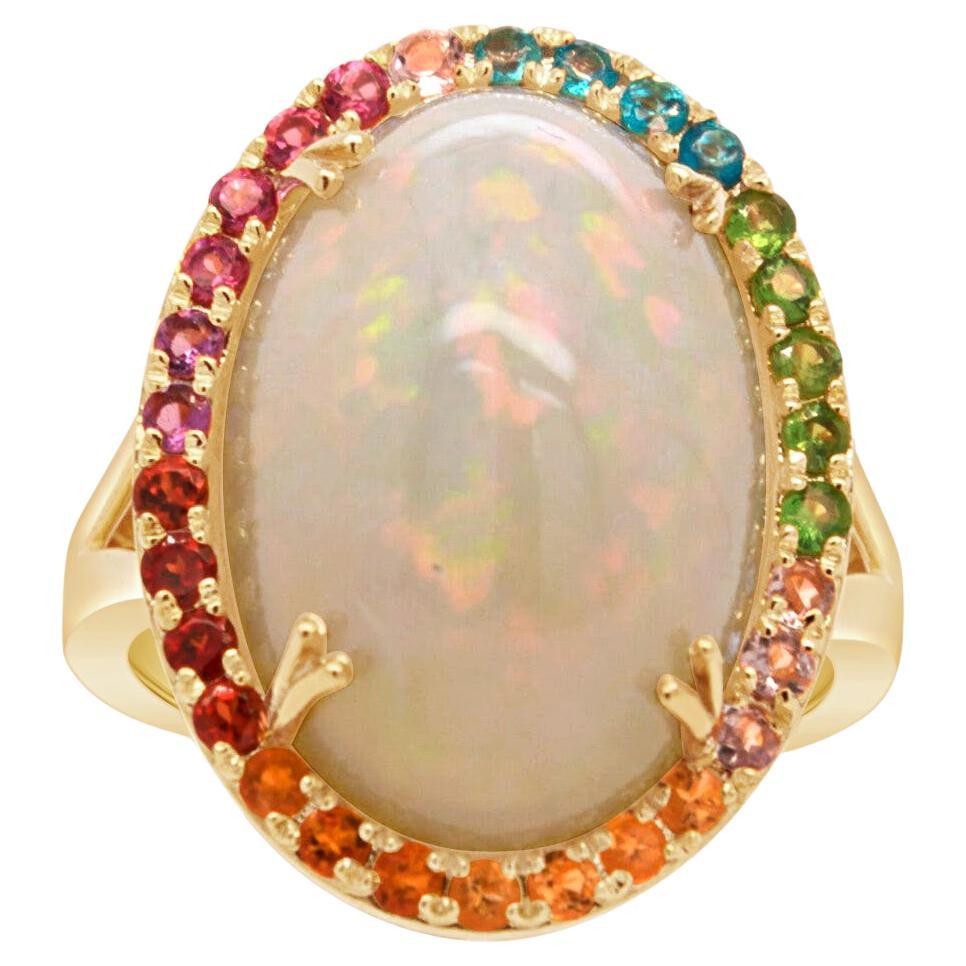 Multi Color Gemstones and White Diamond Cocktail Ring in 14K Yellow ...
