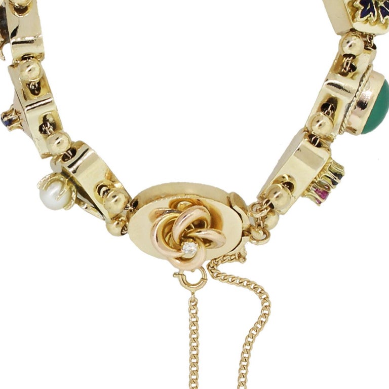 14 Karat Yellow Gold Multi Gemstone Slide Bracelet For Sale at 1stDibs