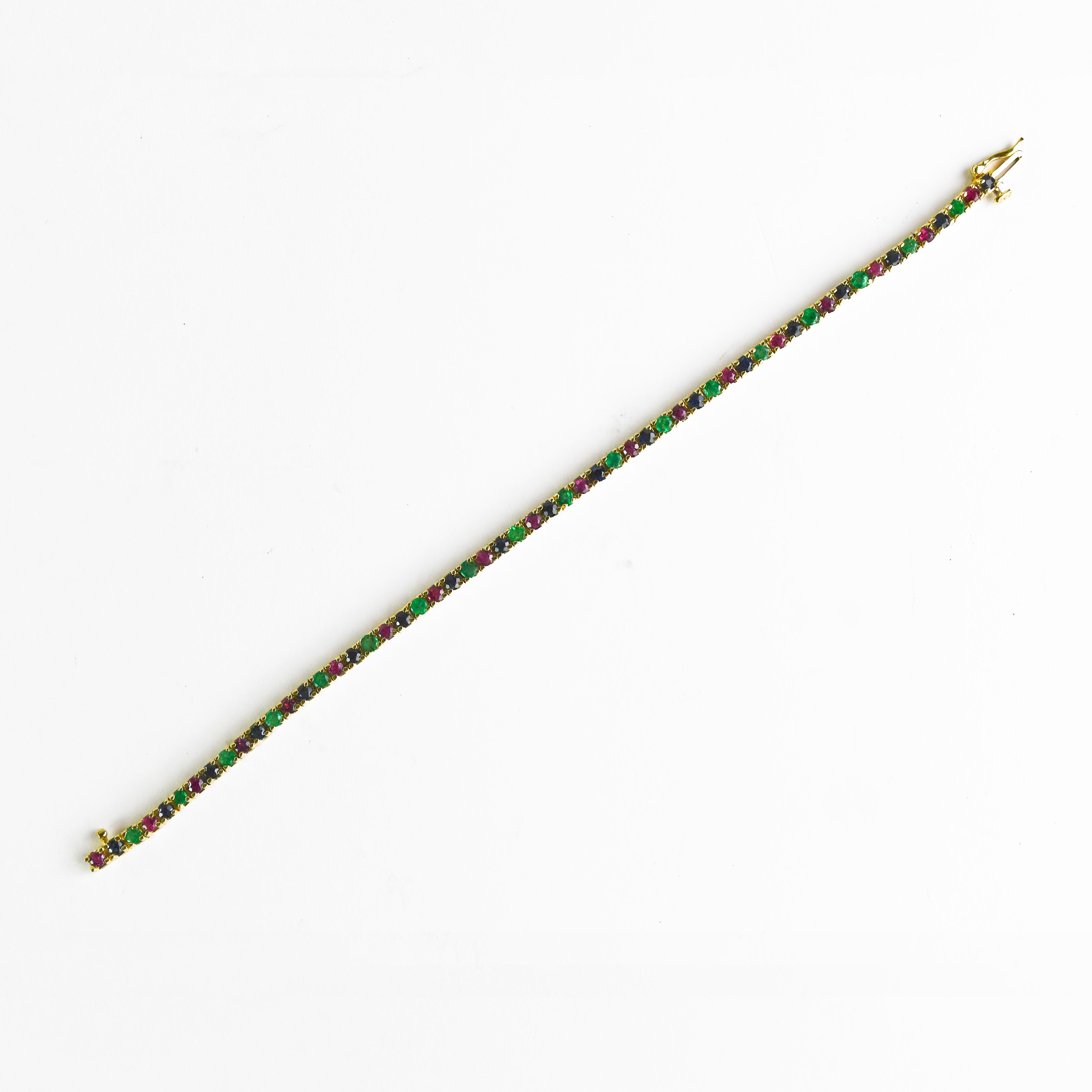 14K Yellow Gold Multi-Gemstone Tennis Bracelet 11.3g In Excellent Condition For Sale In Laguna Beach, CA