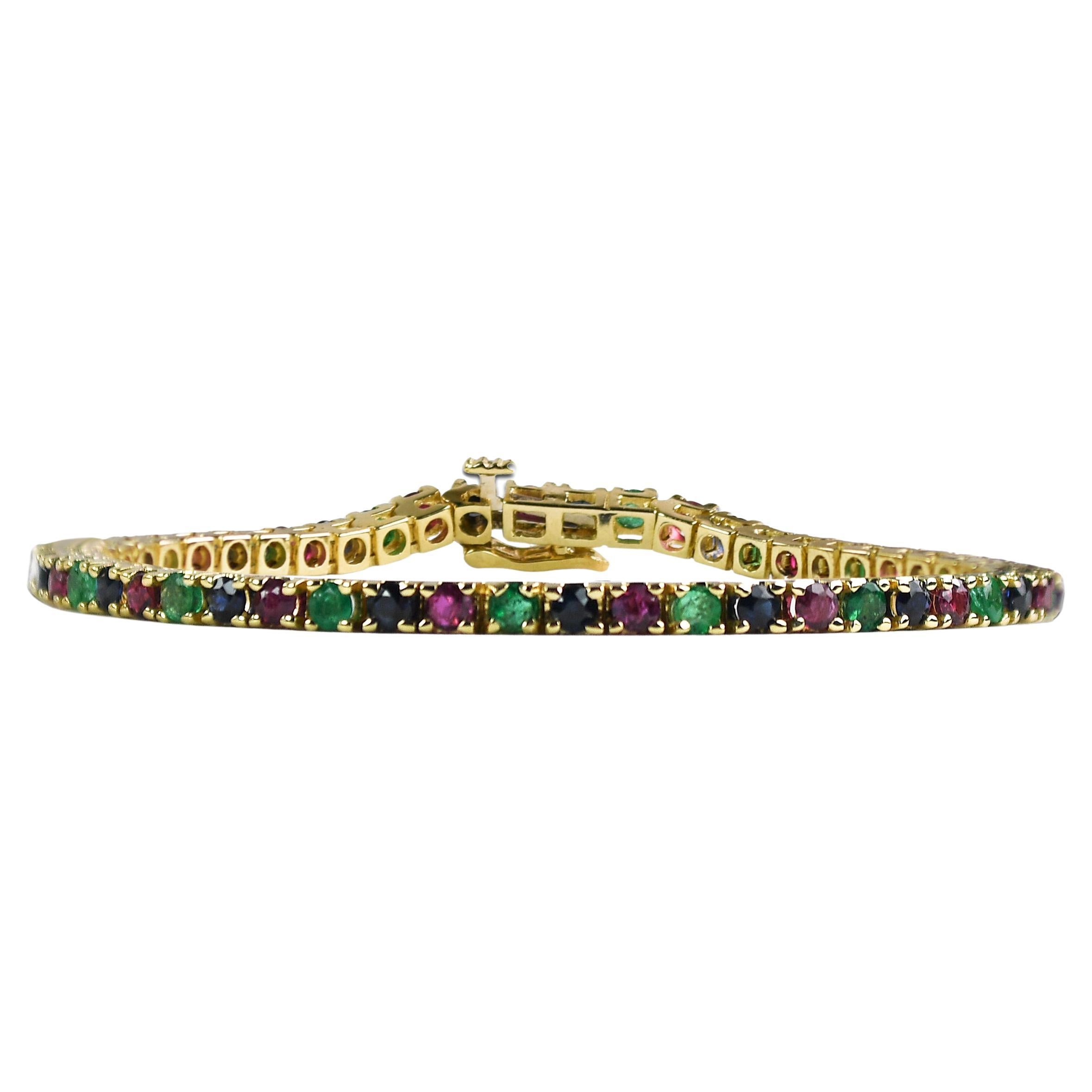 14K Gelbgold Mehrstein-Tennisarmband 11,3 g