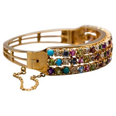 14k Yellow Gold Multi Gemstone Wide Bracelet
