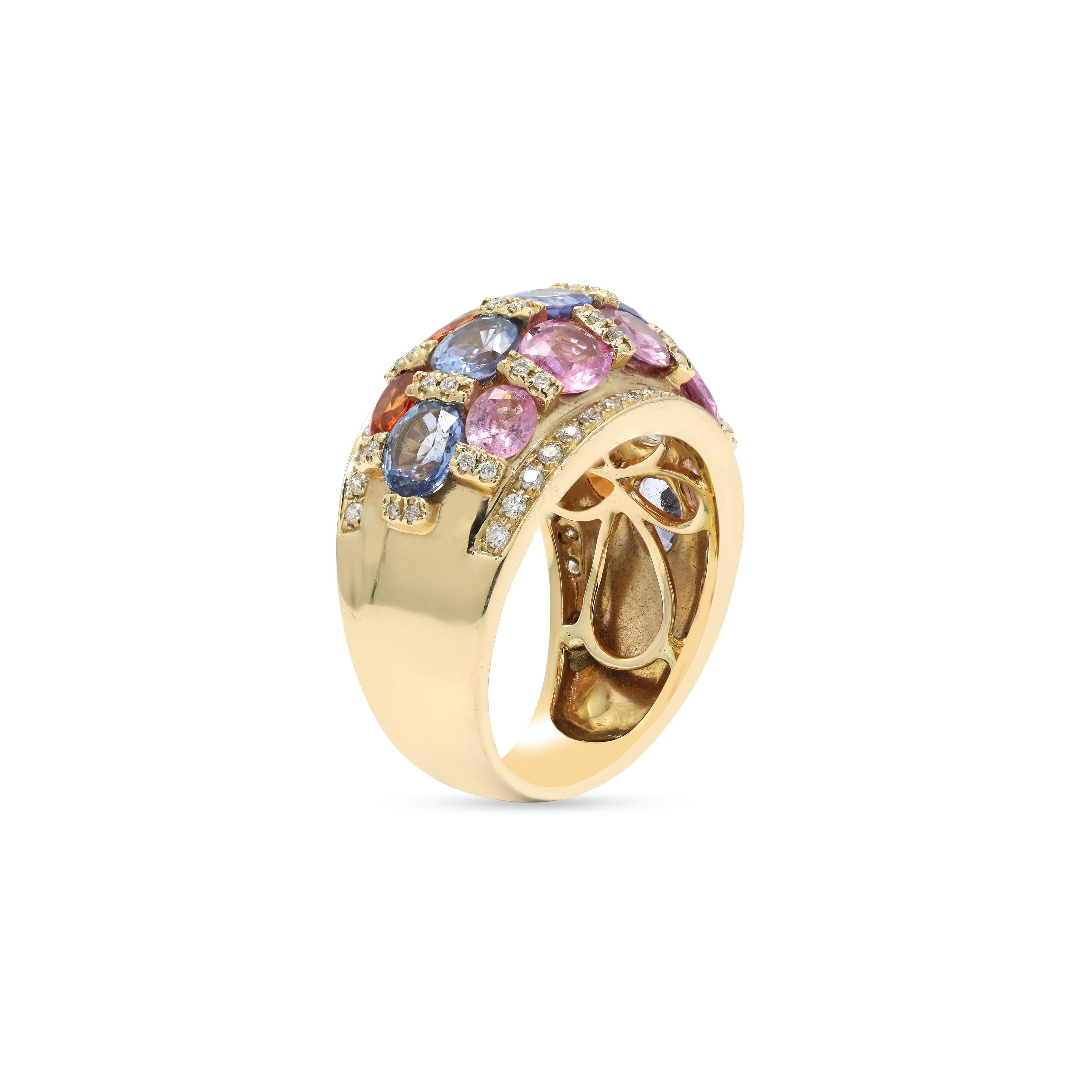 For Sale:  14K Yellow Gold Multi Sapphire and Diamond Wedding Ring 5