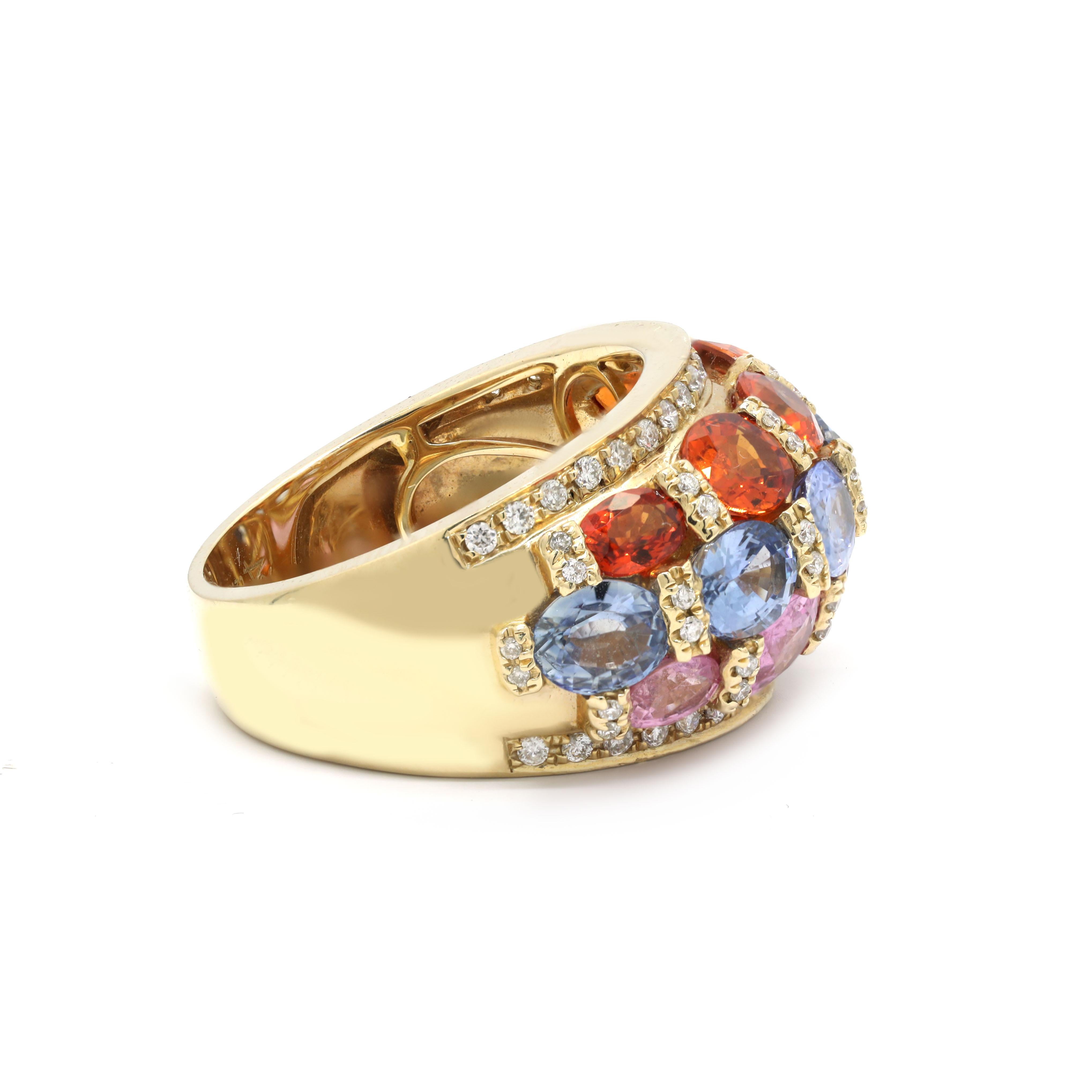 For Sale:  14K Yellow Gold Multi Sapphire and Diamond Wedding Ring 7