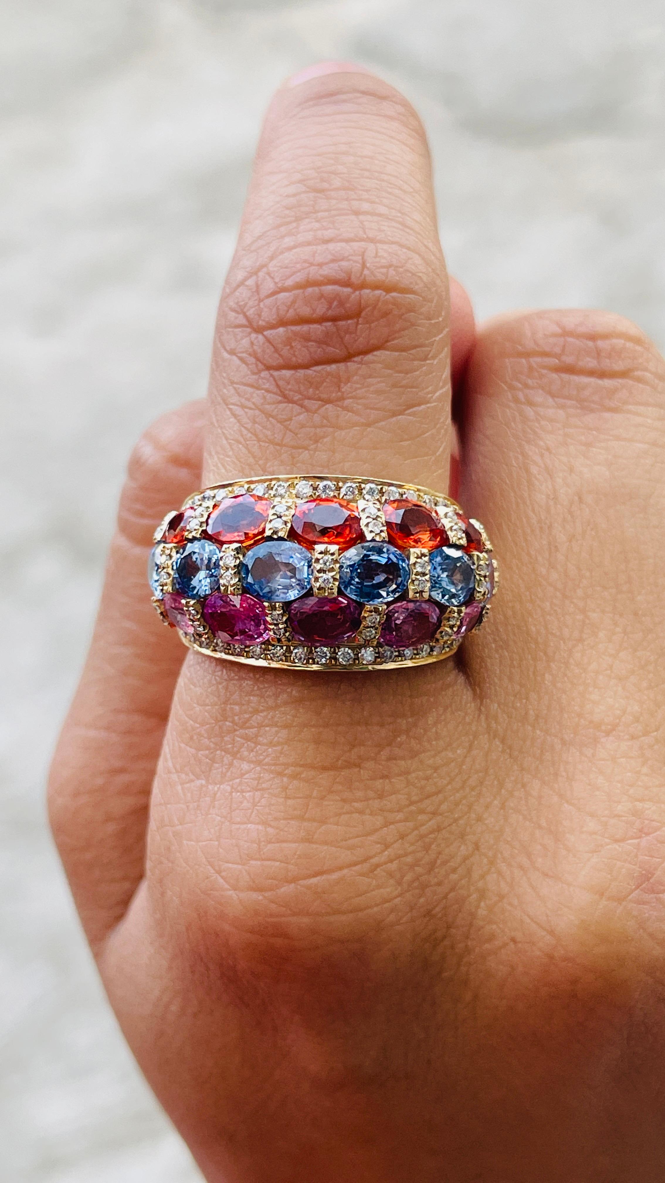 For Sale:  14K Yellow Gold Multi Sapphire and Diamond Wedding Ring 4