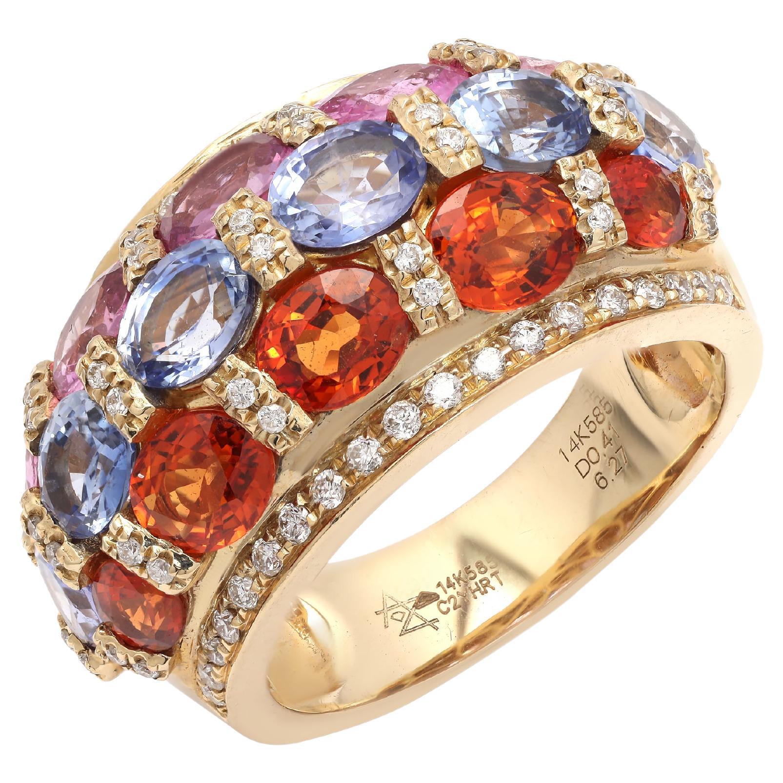 For Sale:  14K Yellow Gold Multi Sapphire and Diamond Wedding Ring