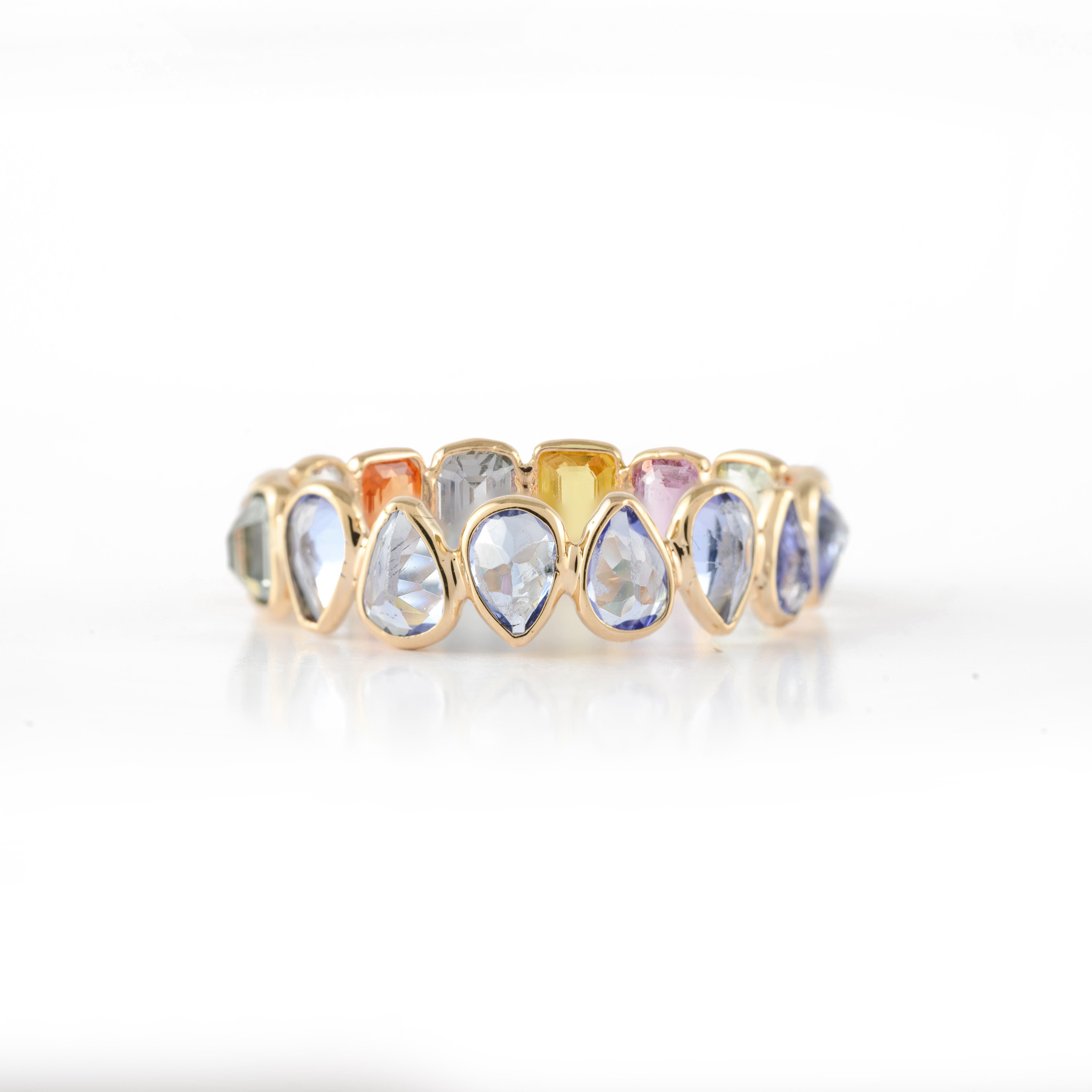 For Sale:  14k Yellow Gold Multi Sapphire and Tanzanite Two-in-one Eternity Band Ring 10