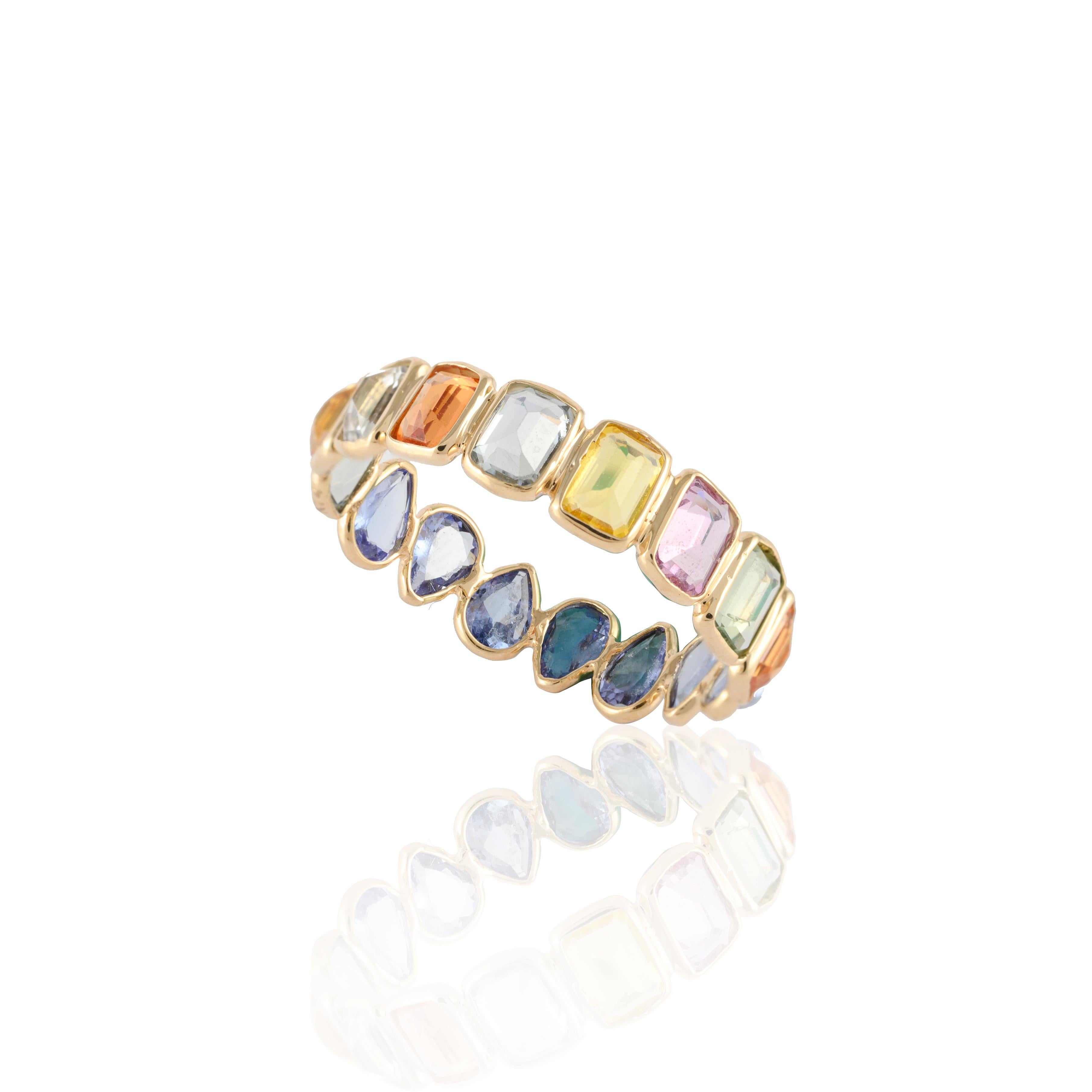 For Sale:  14k Yellow Gold Multi Sapphire and Tanzanite Two-in-one Eternity Band Ring 13