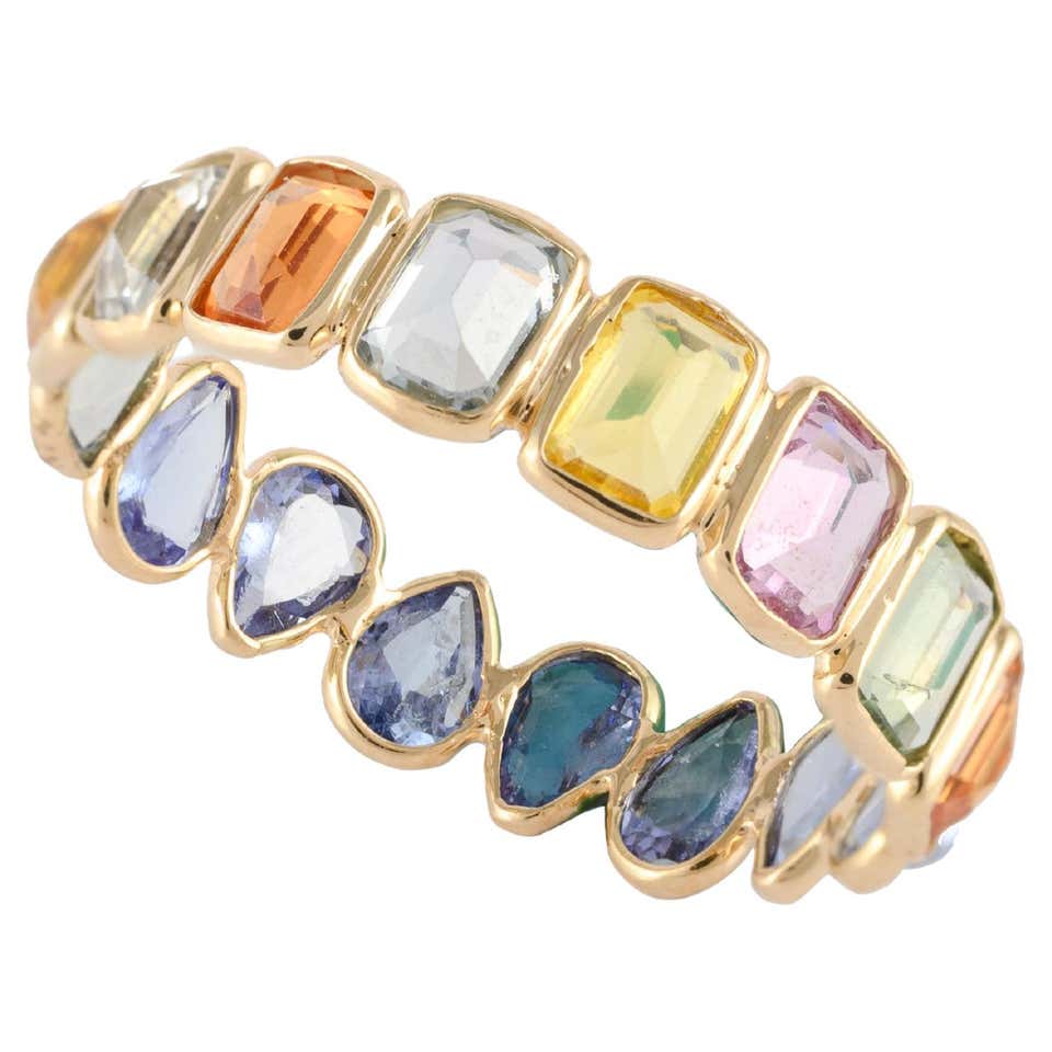 Customizable 14k Yellow Gold Modern Stackable Multi Sapphire Gemstone ...