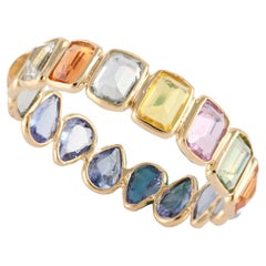 14k Yellow Gold Multi Sapphire and Tanzanite Two-in-one Eternity Band Ring