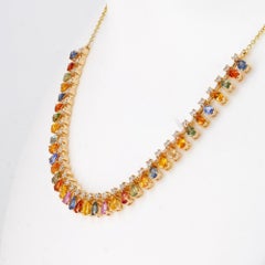 14K Yellow Gold Multi-Sapphire & Diamond Necklace Collector’s Statement Jewelry