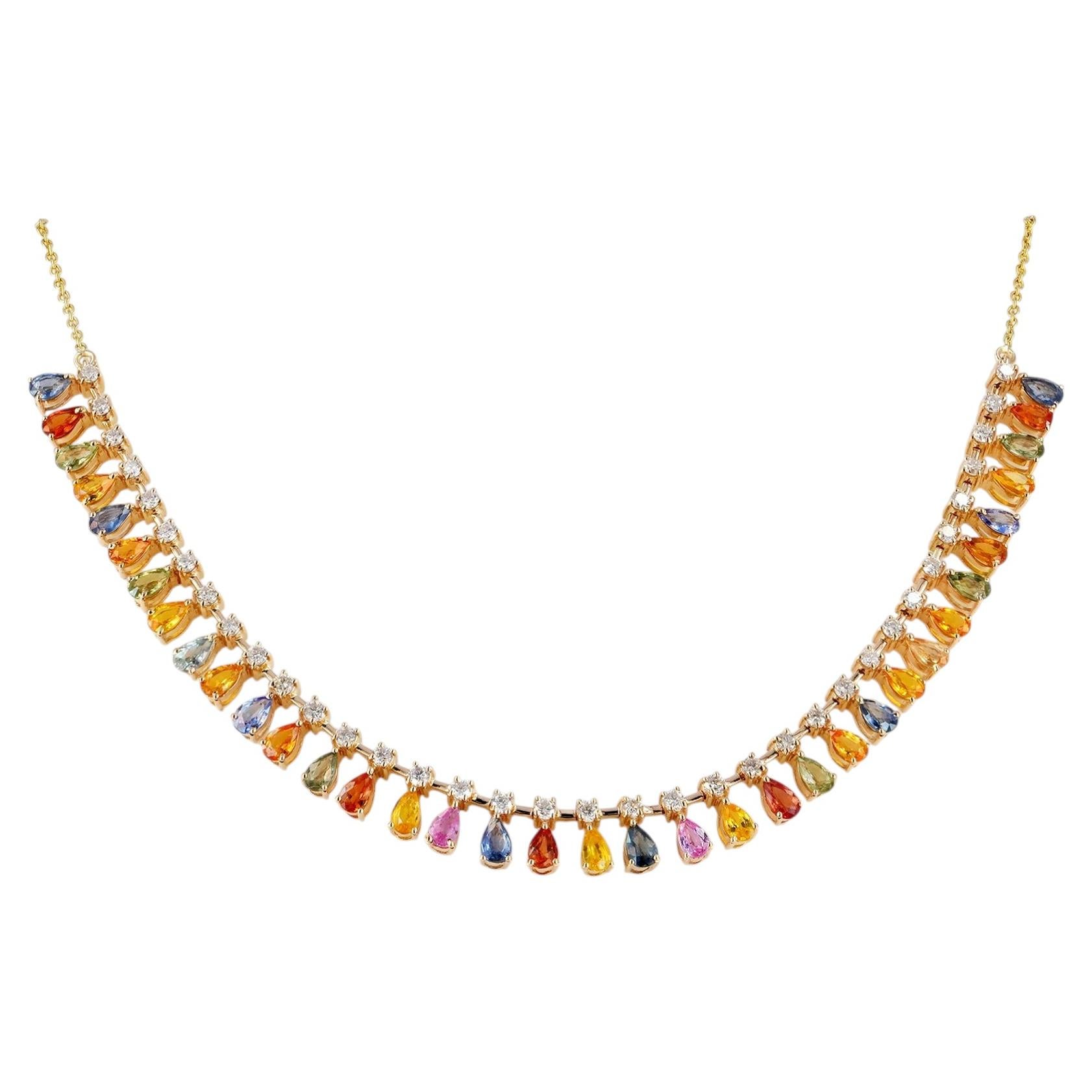 Collana con più zaffiri e diamanti in oro giallo 14K Gioielli da collezione
