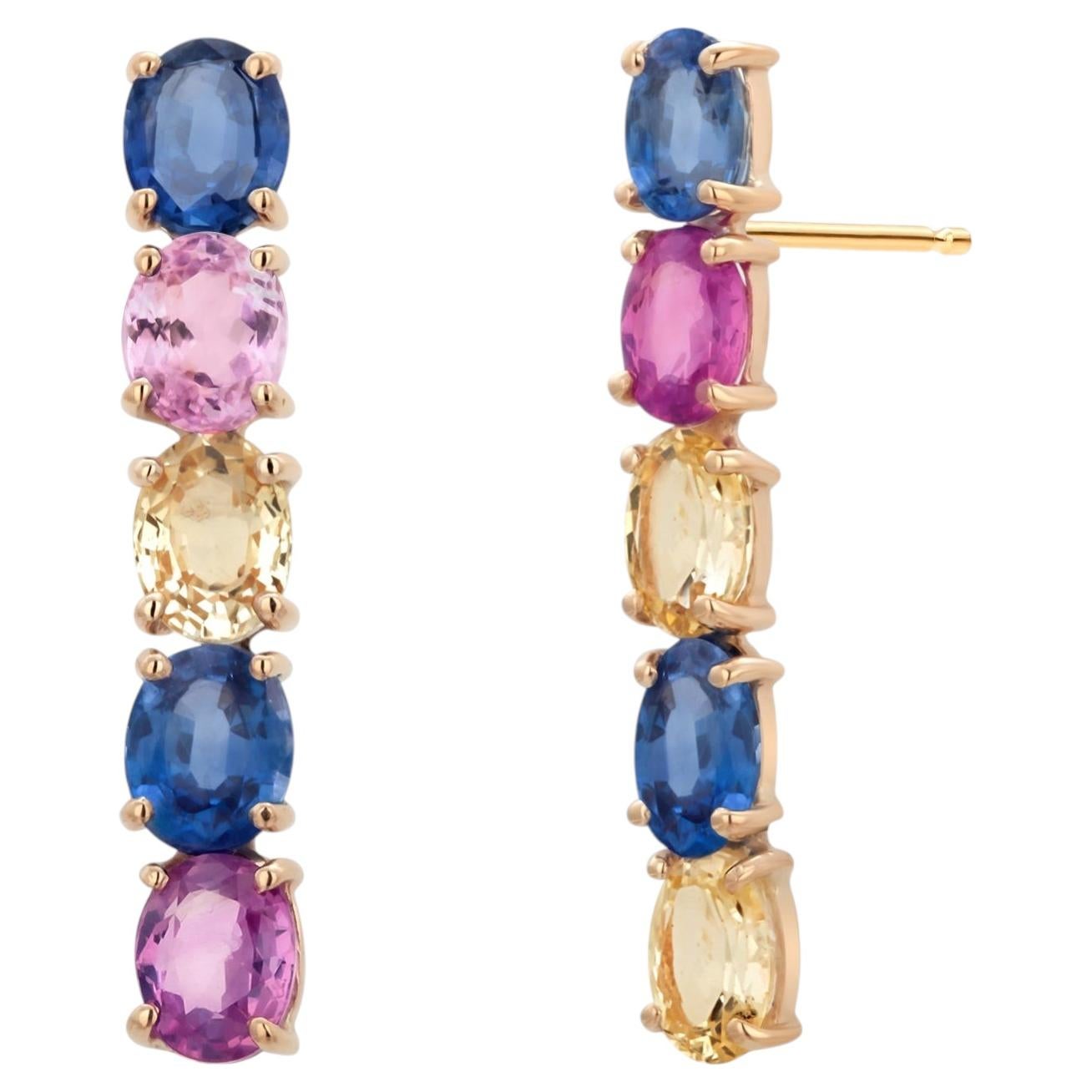 Boucles d'oreilles pendantes en or jaune 14K à saphirs multiples 9.20 carats poids total