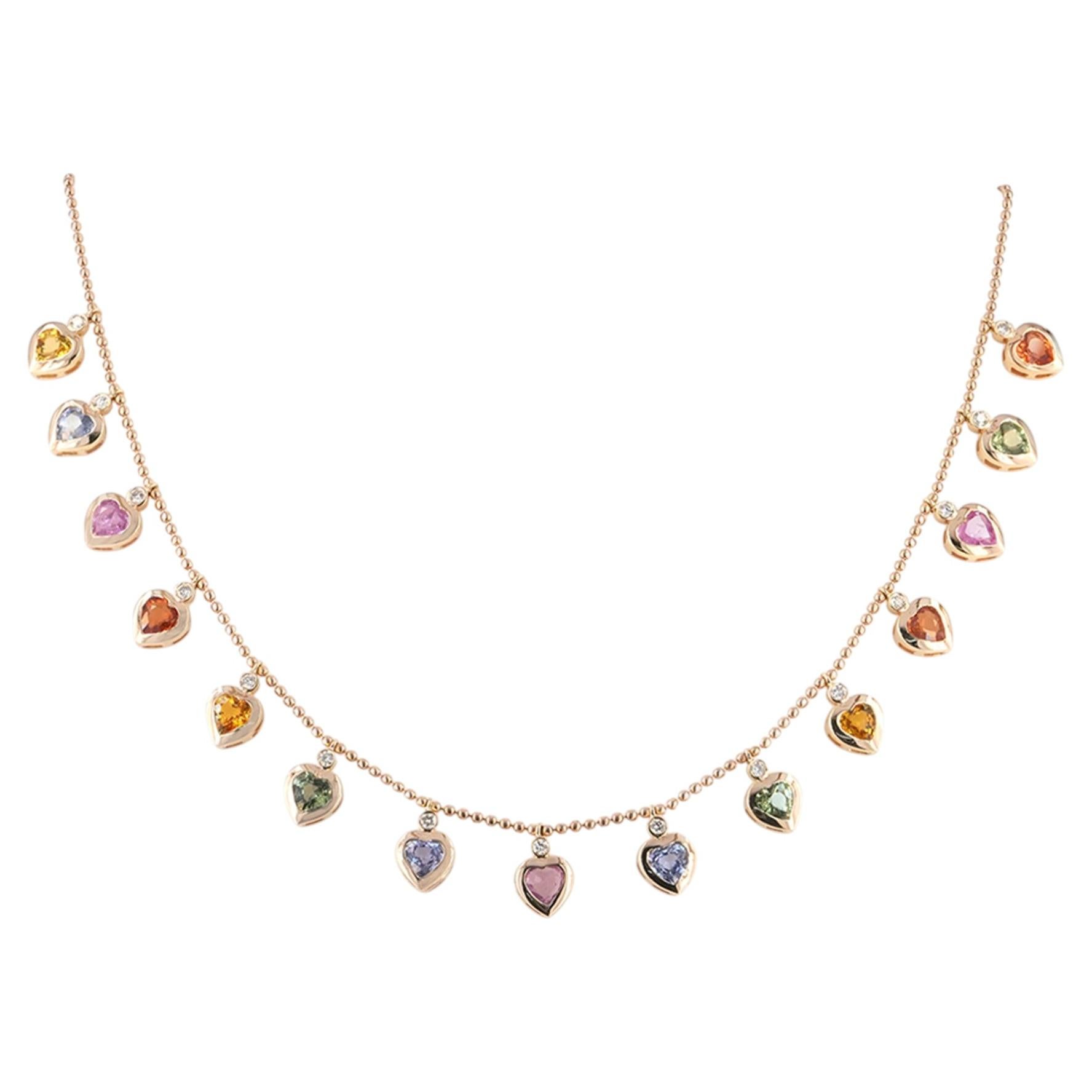 Collar de oro amarillo de 14 quilates con varios zafiros y diamantes de 0,42 quilates, diseño elegante en venta