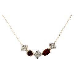 14K Yellow Gold Multi-Shape Garnet and Diamond Geometric Curved Drop Necklace