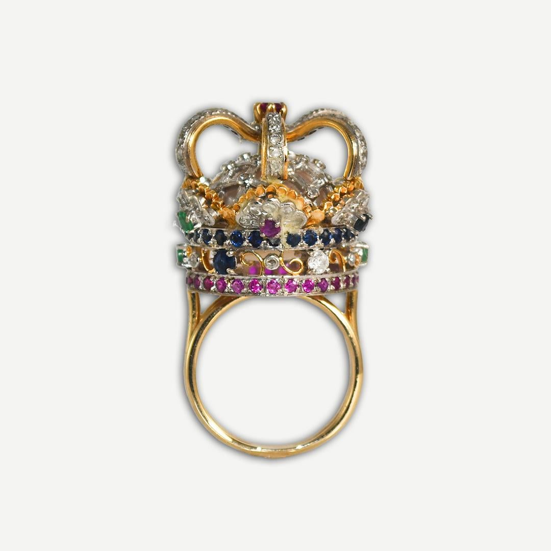 Brilliant Cut 14K Yellow Gold Multi-Stone Crown Ring Size 7
