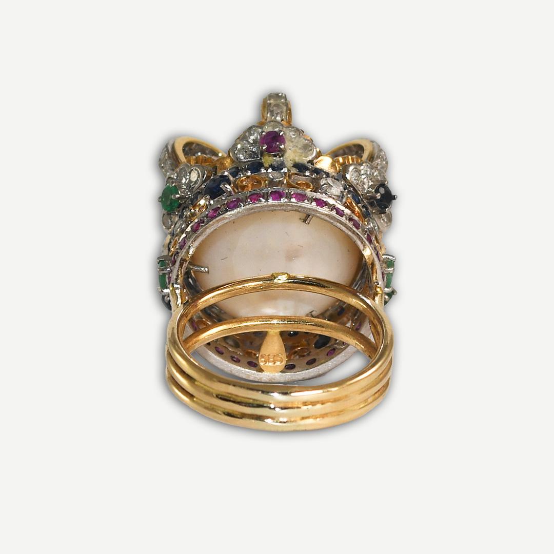 14K Yellow Gold Multi-Stone Crown Ring Size 7 1