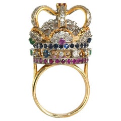 14K Yellow Gold Multi-Stone Crown Ring Size 7