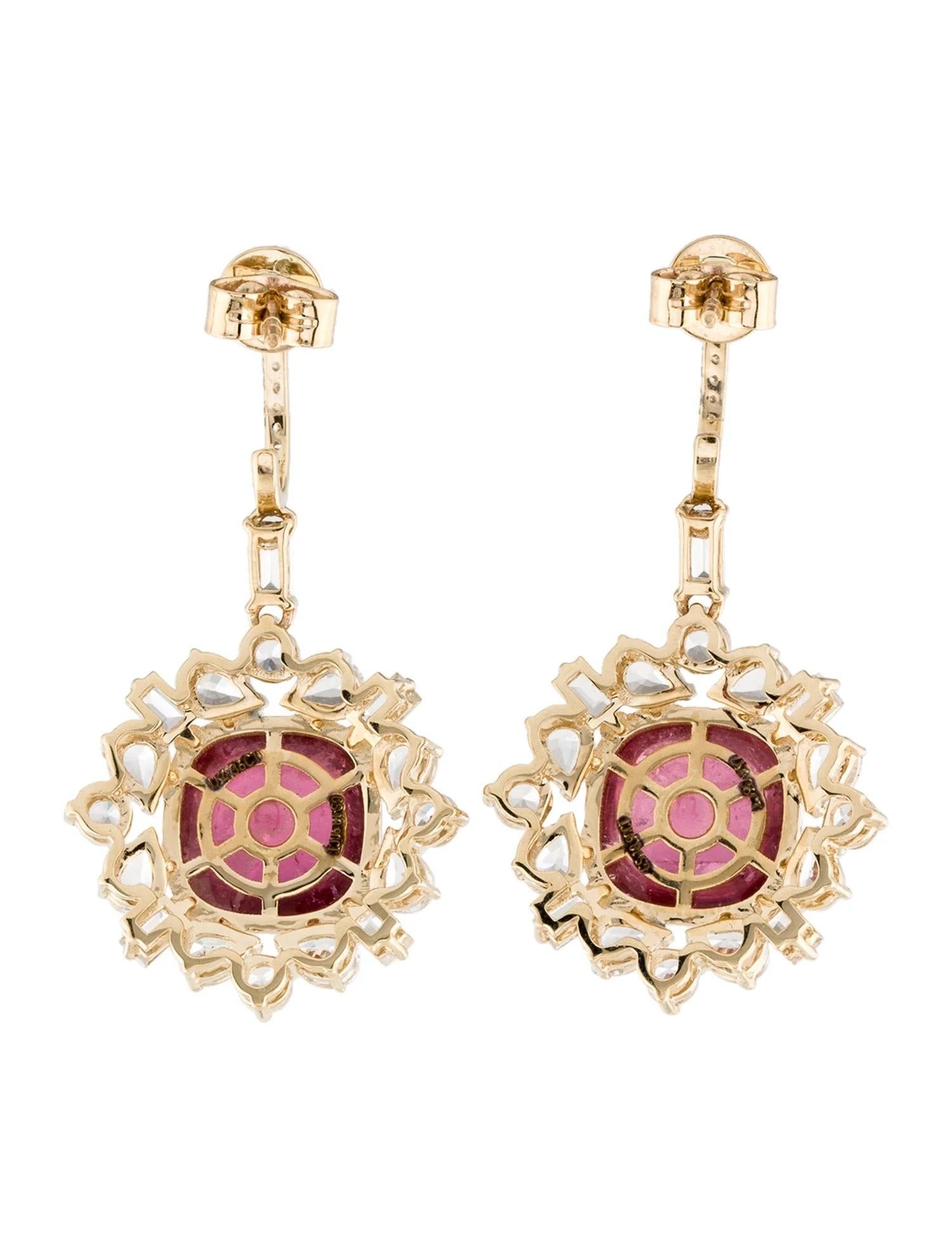 Pendientes de gota de oro amarillo de 14 quilates con varias piedras y diamantes y turmalina de 10,52 quilates Artista en venta
