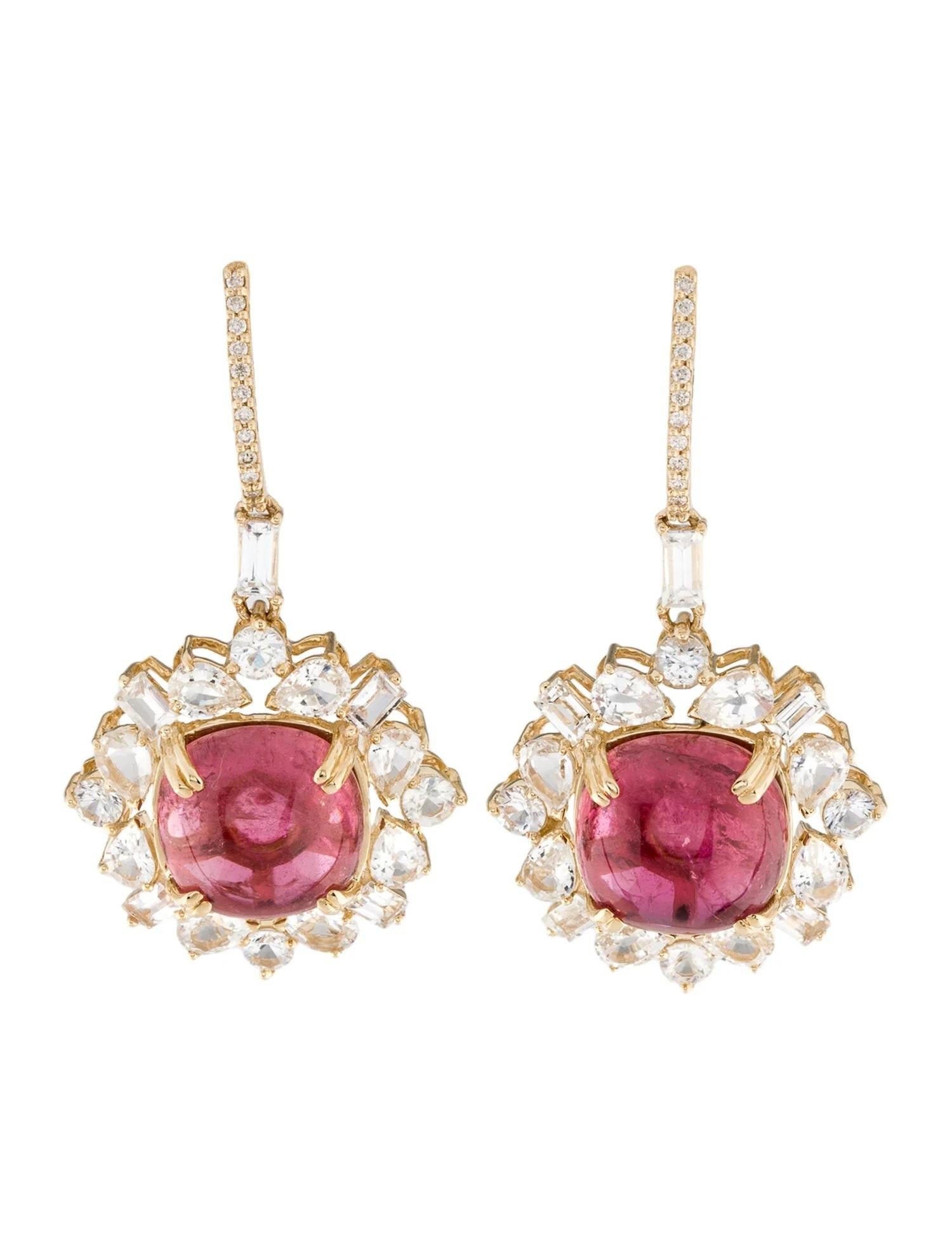Pendientes de gota de oro amarillo de 14 quilates con varias piedras y diamantes y turmalina de 10,52 quilates Corte cojín antiguo en venta