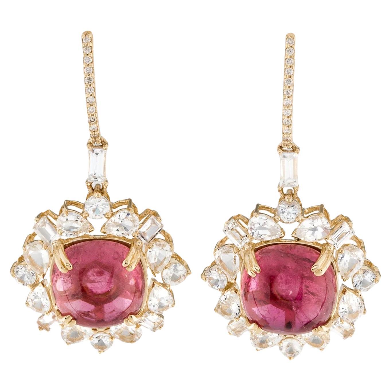 Pendientes de gota de oro amarillo de 14 quilates con varias piedras y diamantes y turmalina de 10,52 quilates en venta