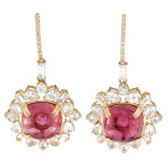 14K Yellow Gold Multi-Stone & Diamond Drop Earrings Featuring 10.52ct Tourmaline