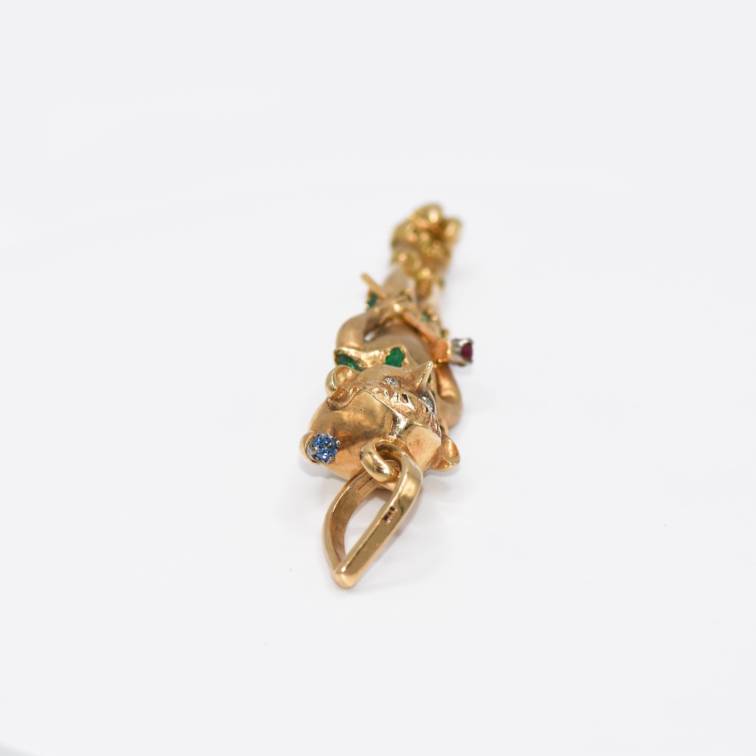 Colgante Elfo Oro Amarillo 14K Multi Piedras, 30.7gr en Excelente estado para la venta en Laguna Beach, CA
