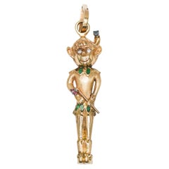 Vintage 14K Yellow Gold Multi Stone Elf Pendant, 30.7gr