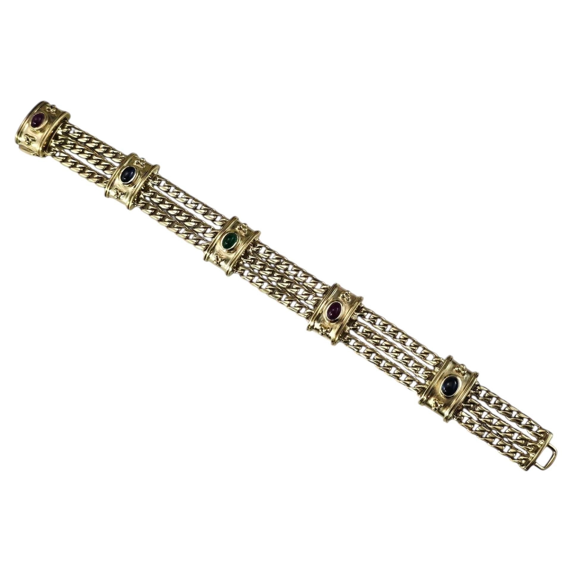14K Yellow Gold Multi-Strand Gemstone Bracelet #25493 For Sale