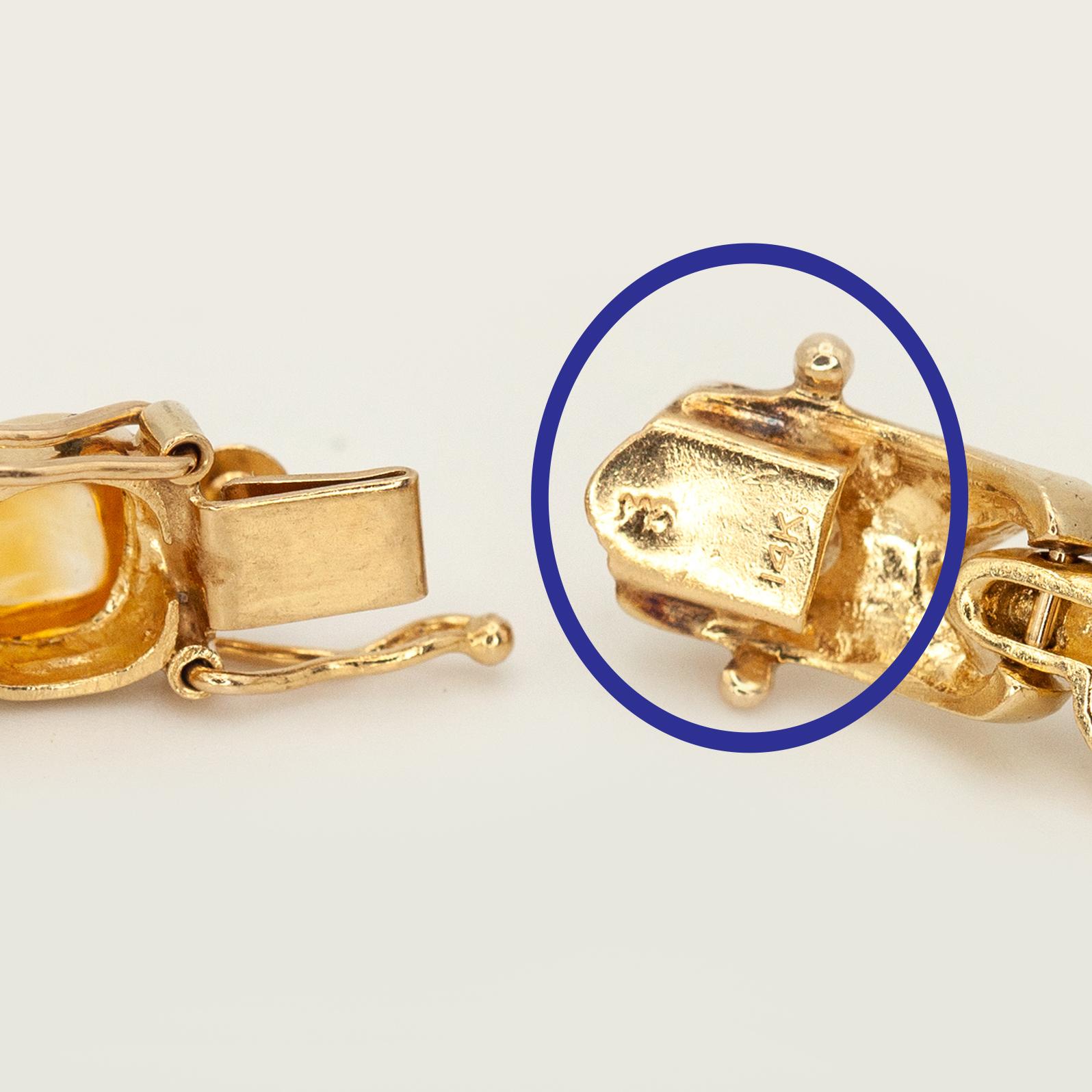 Pulsera de eslabones de oro amarillo de 14 quilates con piedras preciosas multicolores y diamantes en venta 4
