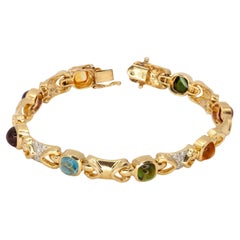 Bracciale A Link in oro giallo 14K con pietre preziose multicolori e diamanti