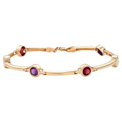 14K Yellow Gold Multicolor Gemstone7" Bracelet with Amethyst Topaz Garnet