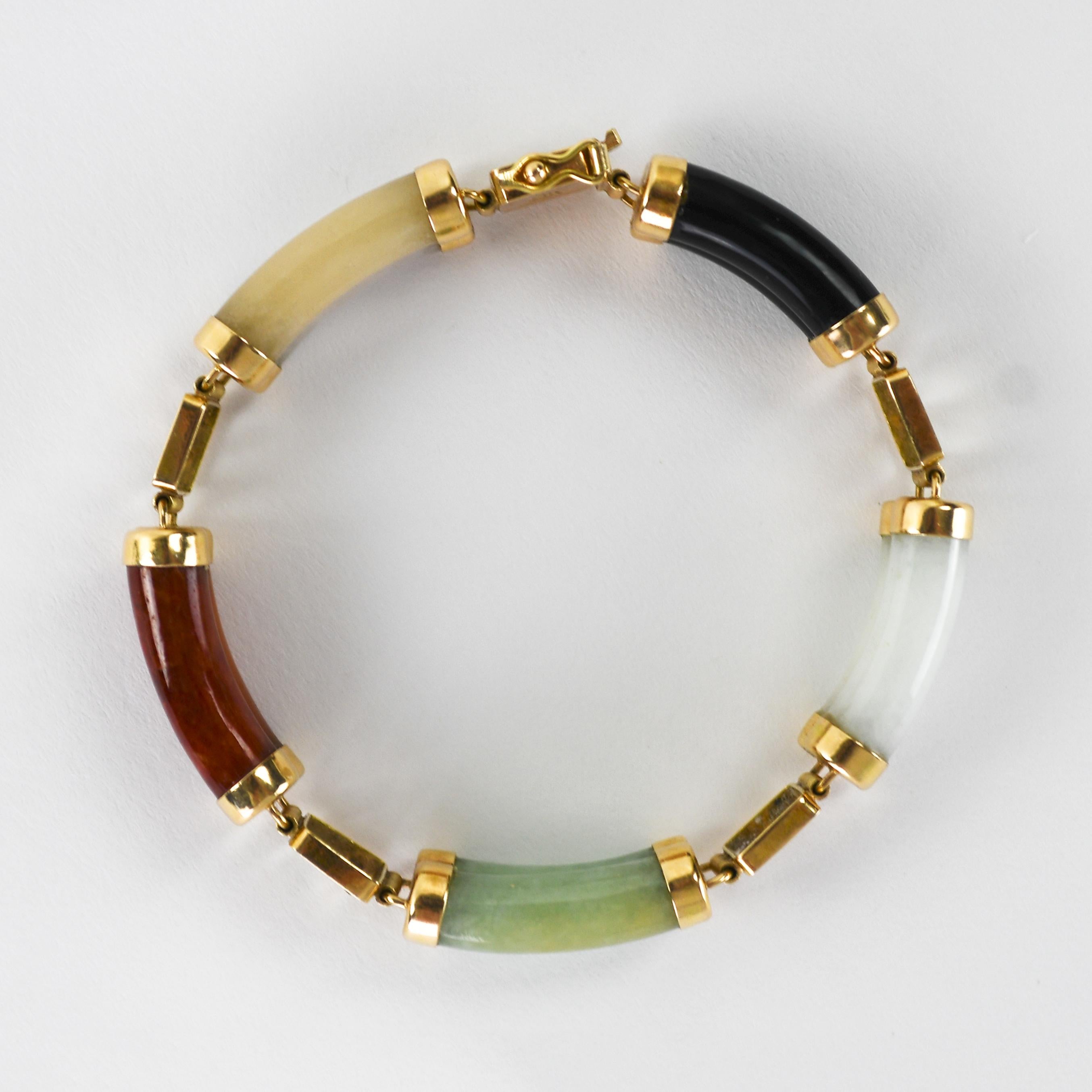 Bracelet en or jaune 14K et jade multicolore 7
