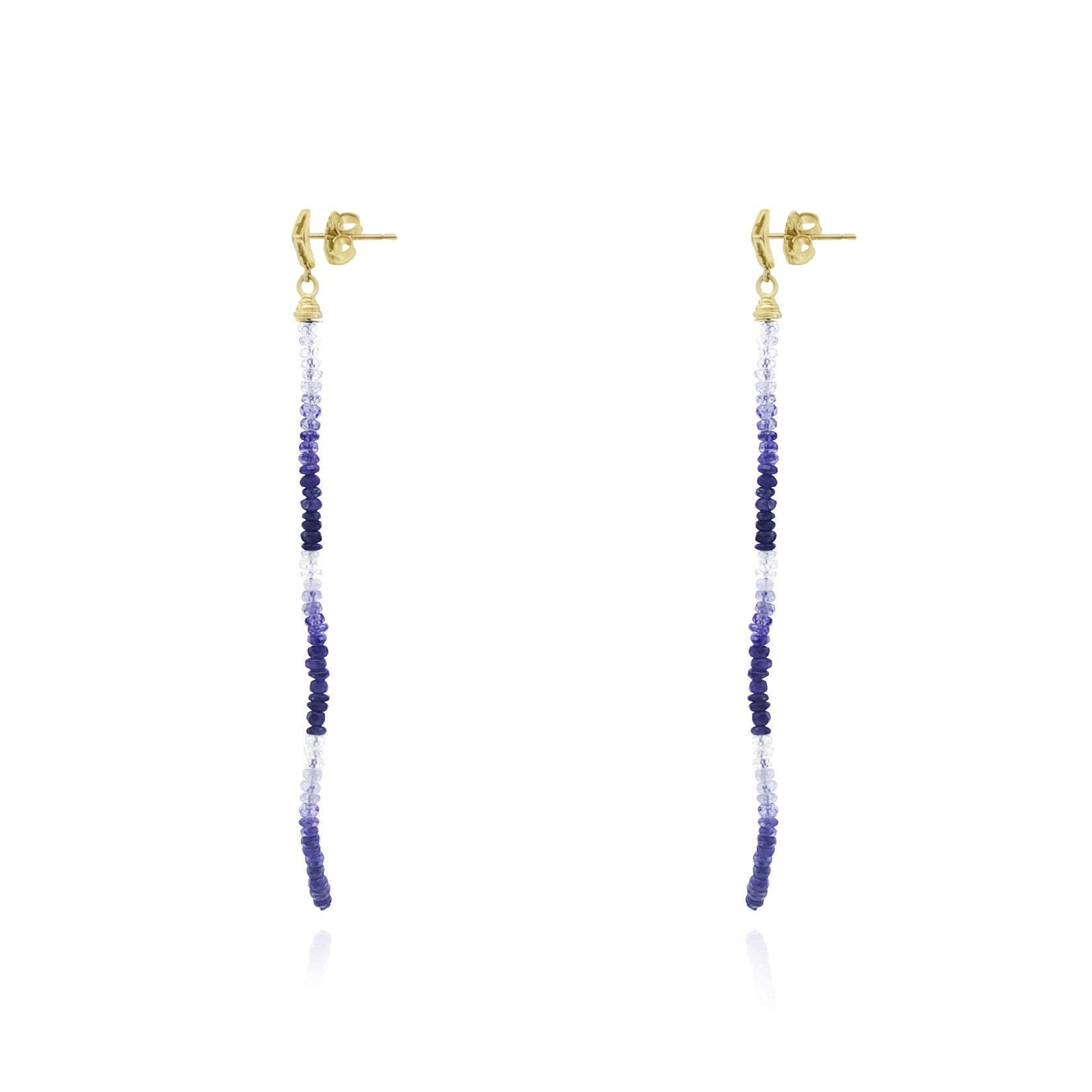 Taglio rotondo Orecchini a goccia in oro giallo 14K con zaffiro multicolore Accenti di diamante in vendita