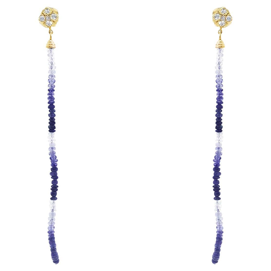 Orecchini a goccia in oro giallo 14K con zaffiro multicolore Accenti di diamante in vendita