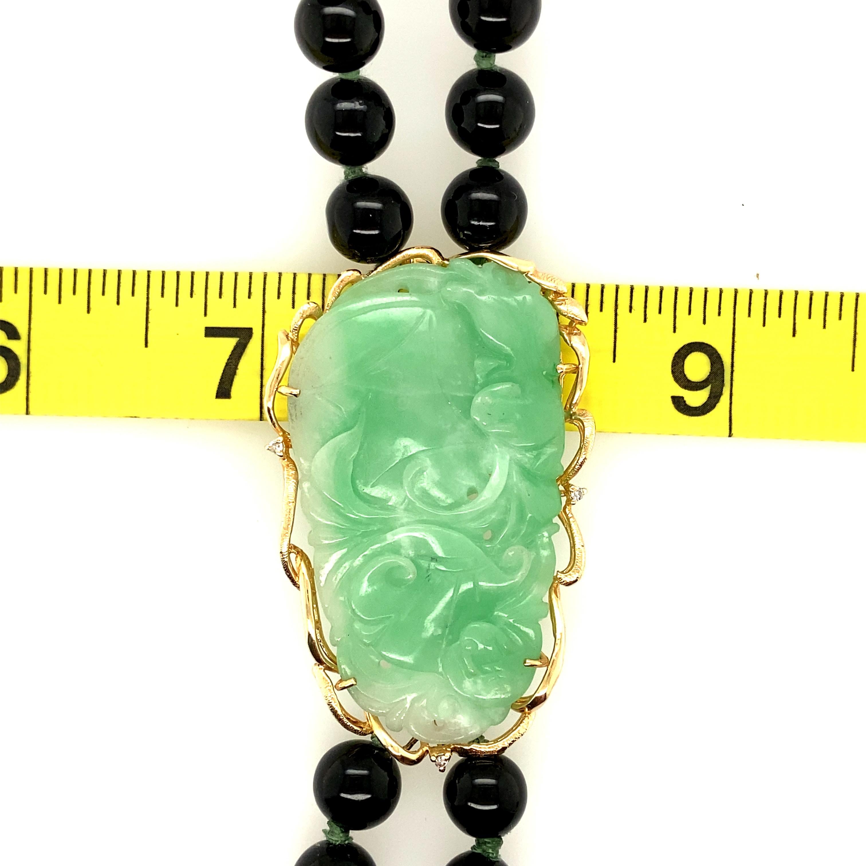 14K Yellow Gold Multicolored Jadeite Jade Bead Necklace With Carved Coy Station 1