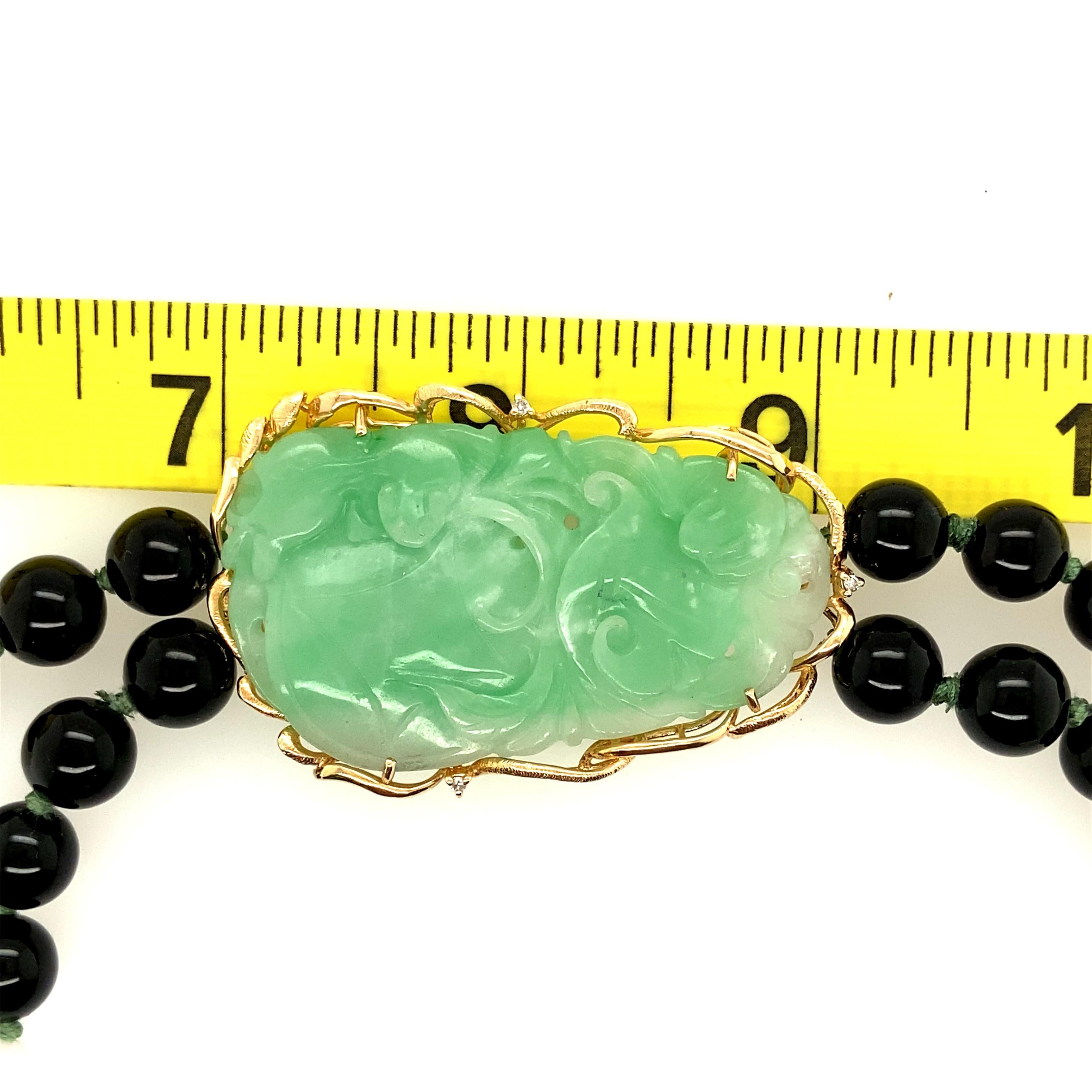 14K Gelbgold Mehrfarbige Jadeit Perlenkette mit geschnitztem Garderoben Station 2