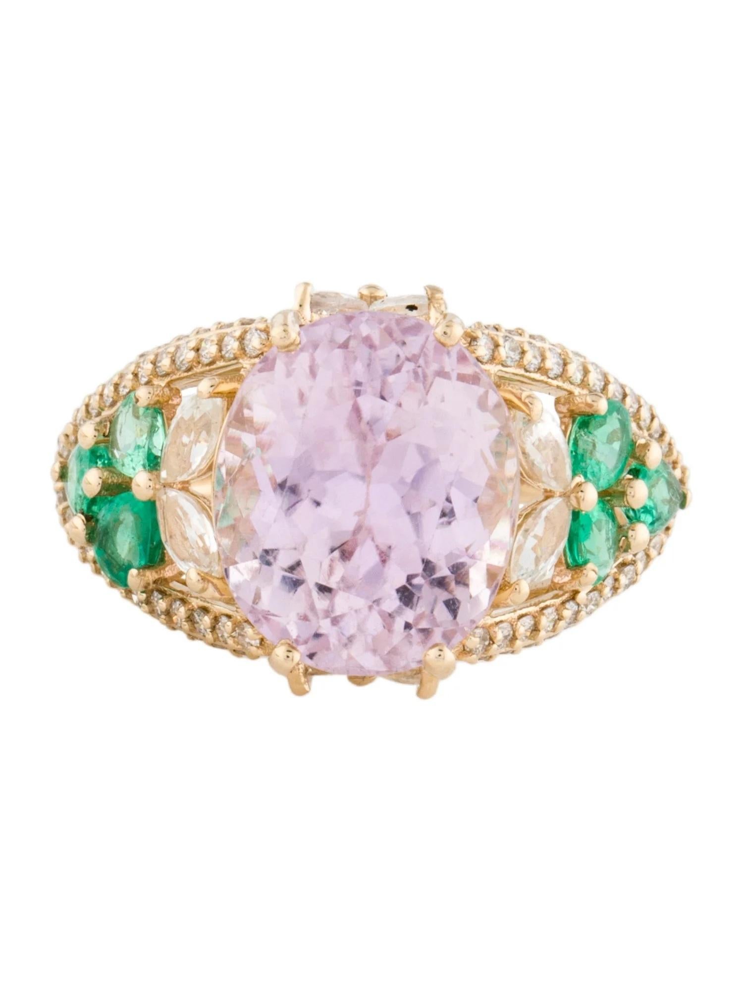 Artist 14K Yellow Gold Multistone Cocktail Ring with Emerald, Kunzite & Sapphire, Size