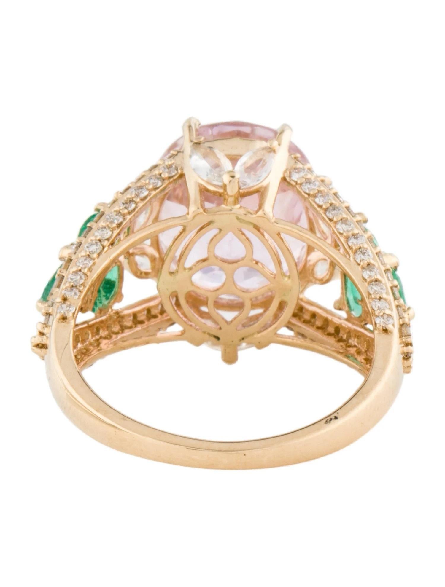Emerald Cut 14K Yellow Gold Multistone Cocktail Ring with Emerald, Kunzite & Sapphire, Size