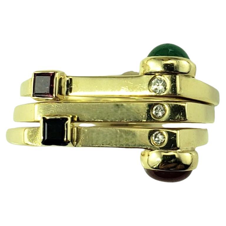 Set di anelli impilati in oro giallo 14K a più pietre Modernistist 3 pezzi, misura 6  #18864
