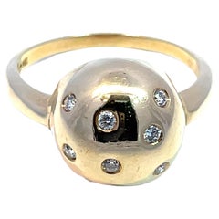 14K Yellow Gold Mushroom Ring with Studded Diamonds