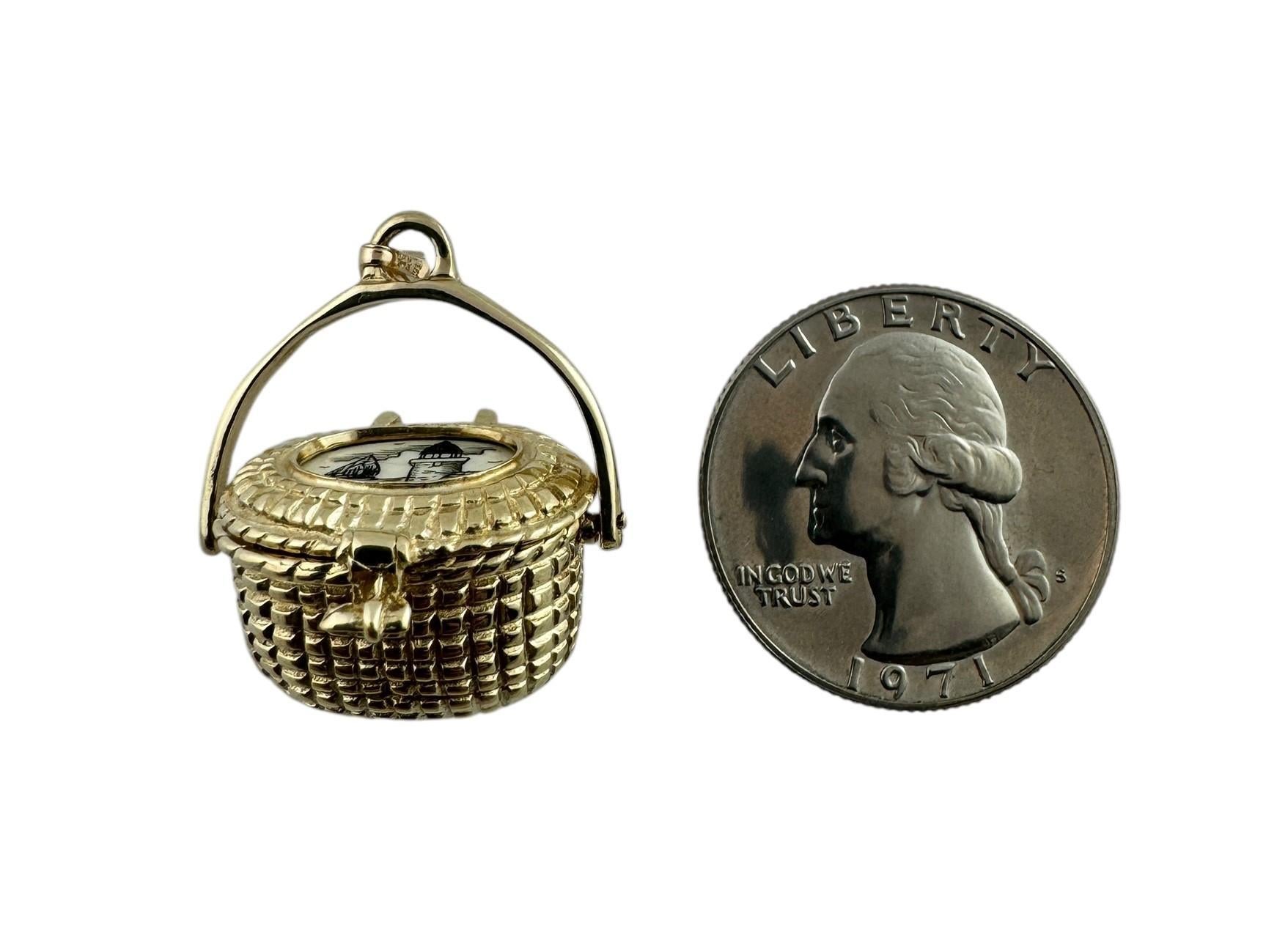 14K Yellow Gold Nantucket Basket Charm Pendant #19704 4