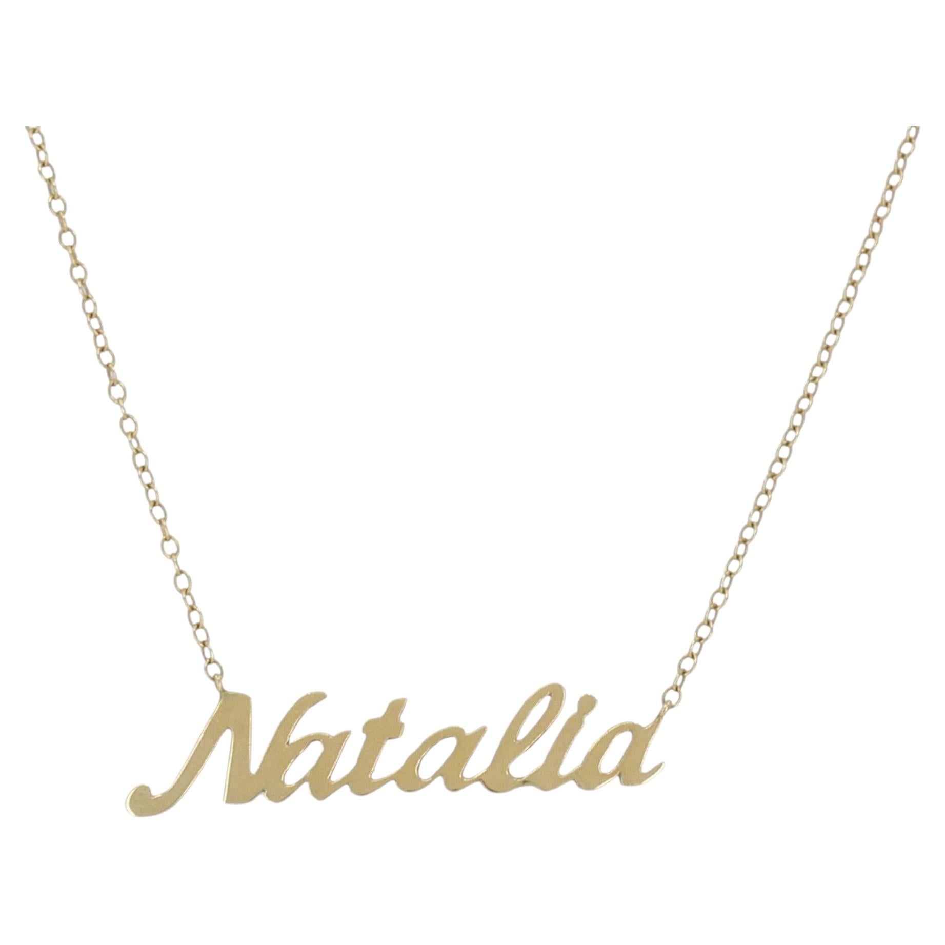14k Yellow Gold 'Natalia' Name Plate Pendant Necklace