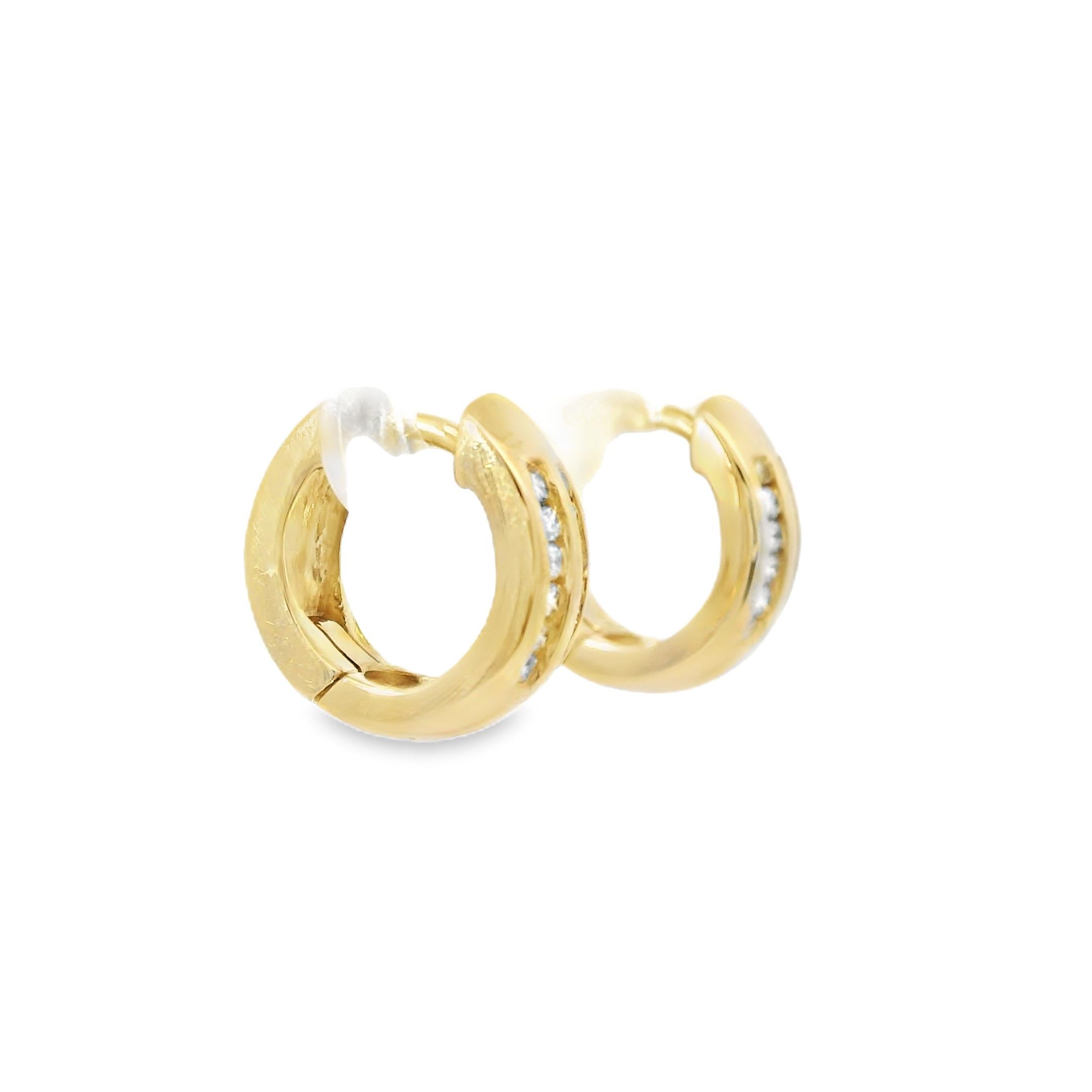 14k Yellow Gold Natural 0.15 Carat Diamond 2-Row Huggie Earrings For Sale 2