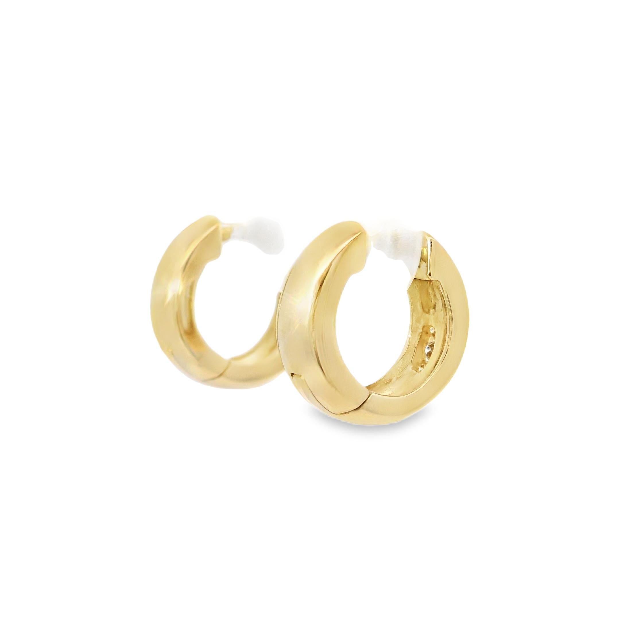 14k Yellow Gold Natural 0.15 Carat Diamond 2-Row Huggie Earrings For Sale 3