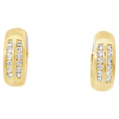 14k Yellow Gold Natural 0.15 Carat Diamond 2-Row Huggie Earrings